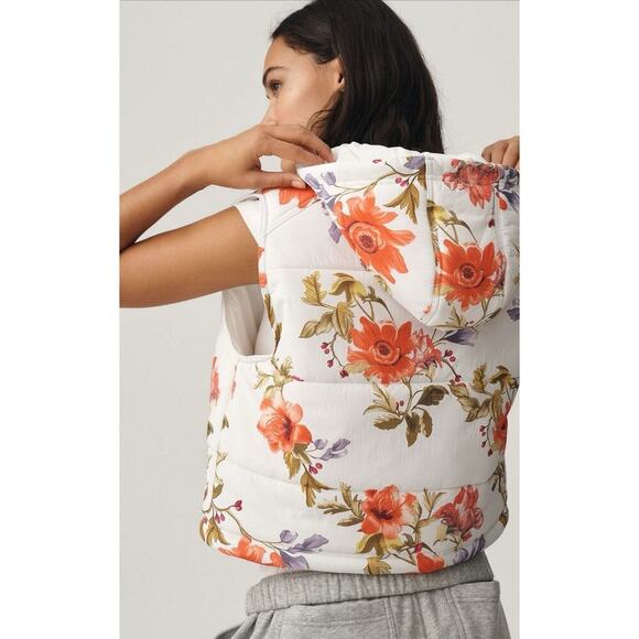 Anthropologie X Daily Practice Hooded Floral Boxy‎ Zip Up Puffer Vest Size Small - Picture 3 of 13